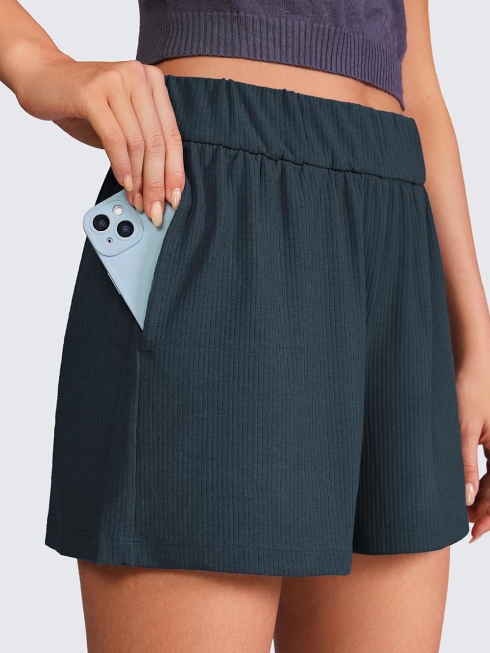 NWT CRZ YOGA Navy Blue Rib-Knit Athletic Shorts